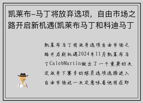 凯莱布-马丁将放弃选项，自由市场之路开启新机遇(凯莱布马丁和科迪马丁)