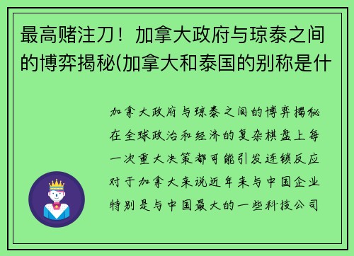 最高赌注刀！加拿大政府与琼泰之间的博弈揭秘(加拿大和泰国的别称是什么)