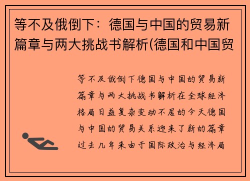 等不及俄倒下：德国与中国的贸易新篇章与两大挑战书解析(德国和中国贸易关系)