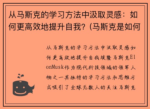 从马斯克的学习方法中汲取灵感：如何更高效地提升自我？(马斯克是如何自学的)