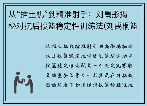 从“推土机”到精准射手：刘禹彤揭秘对抗后投篮稳定性训练法(刘禹桐篮球)